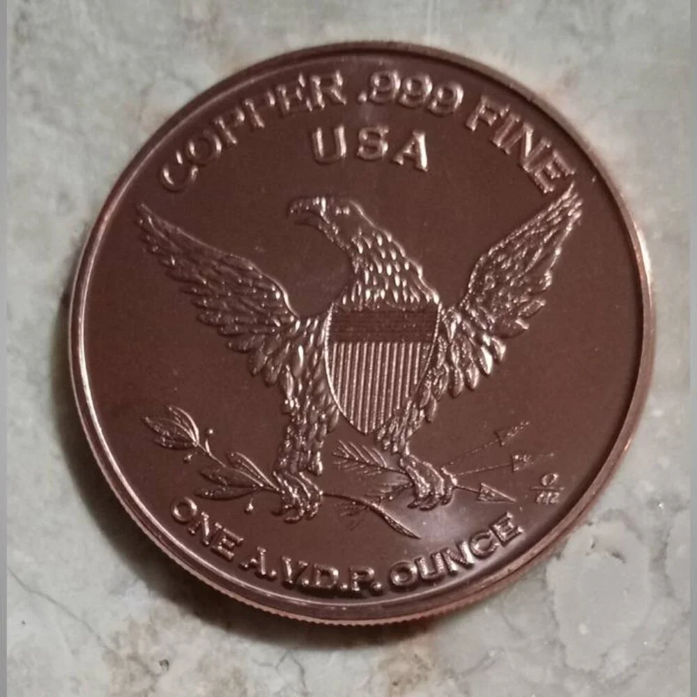 Copper coin medallion 1 oz with dinosaur design / eagle and case 02